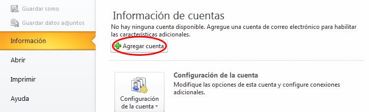 Configurar cuenta correo en Outlook