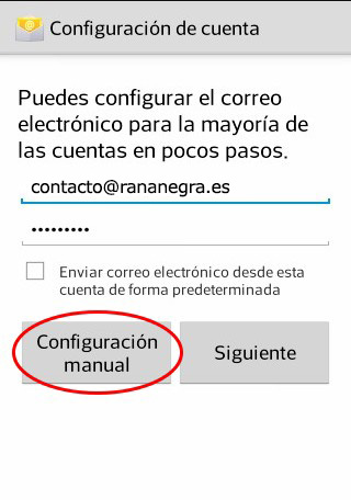 Configuración manual de correo en Android