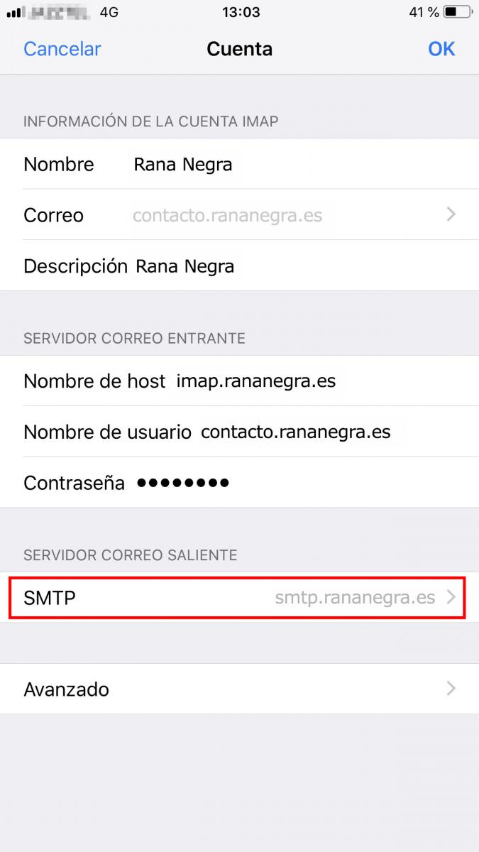 Configurar SMPT en Iphone