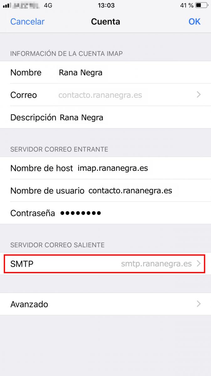 Configurar SMPT en Iphone