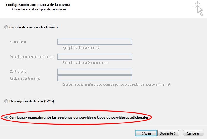 Configuración manual cuenta correo Outlook