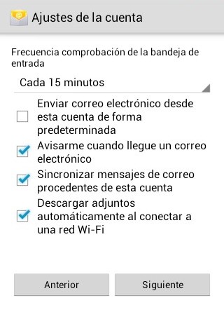 Ajuste de cuenta de correo en Android