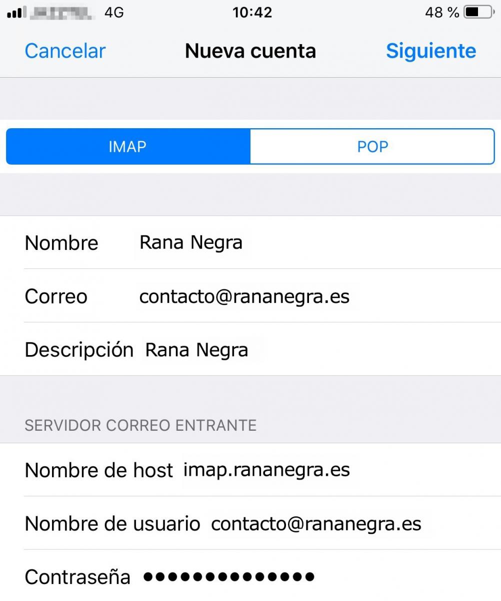 Configurar servidores correo en Iphone