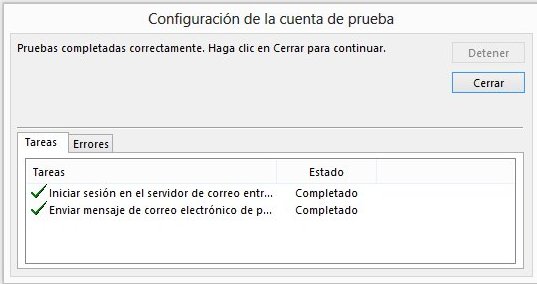 Finalziar configuración correo Outlook